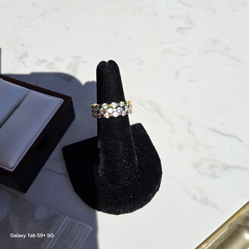 TRI-TONE WHITE TOPAZ STACKABLE RING - Picture 3 of 6